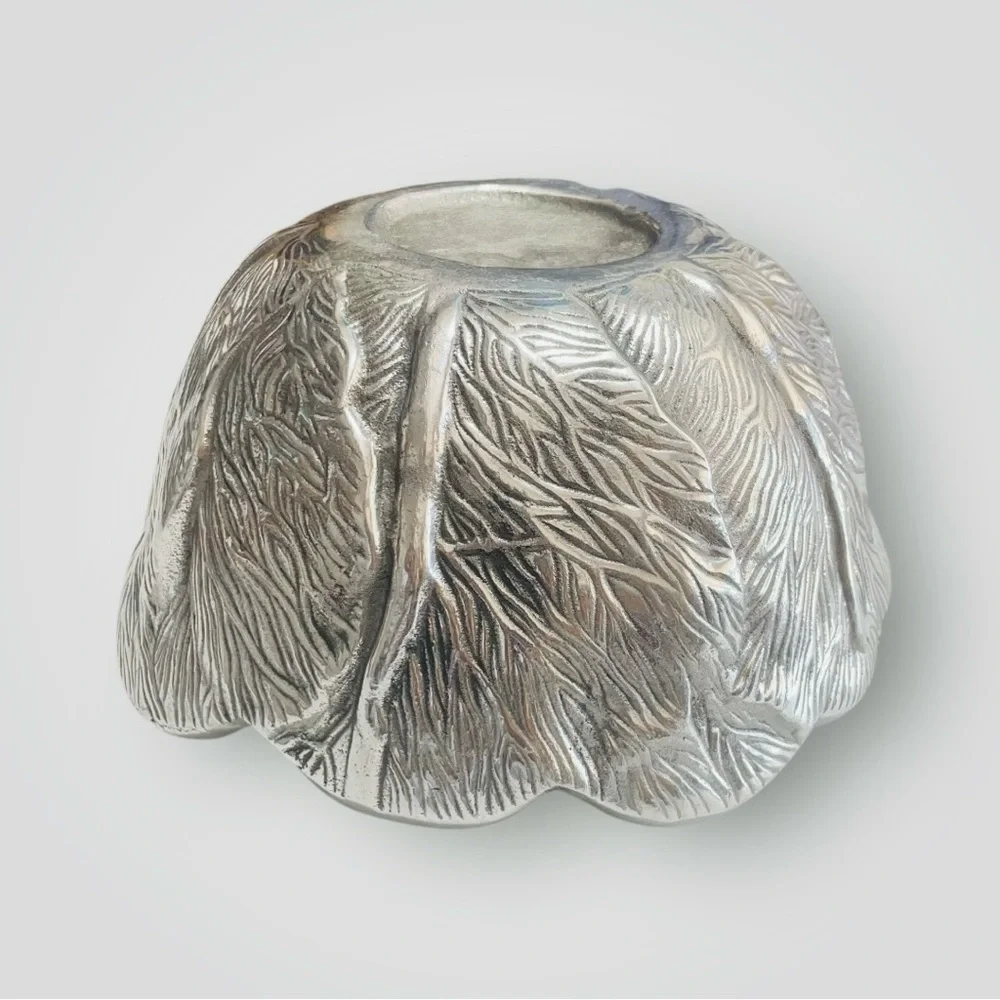 Pewter Salad Serving Bowl Lettuce Leaf Pattern Garden Cabbage Bowl Very Heavy!